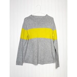 Old Navy Women's Sweater Size L Gray Yellow Colorblock Crewneck Soft Knit Trendy